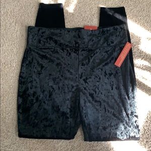 Black velvet material high waisted leggings! New!